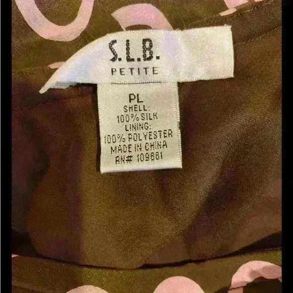 SLB Petite Women’s Size Petite Large 100% Silk Brown And Pink 90s 00s Fashion - Picture 3 of 3